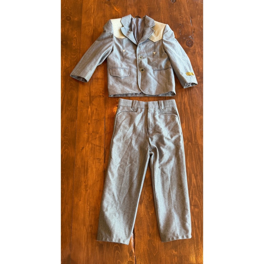 Vintage Elegante Mexico Boys Western Suit Set Grey Ostrich Yoke Vaquero 2pc